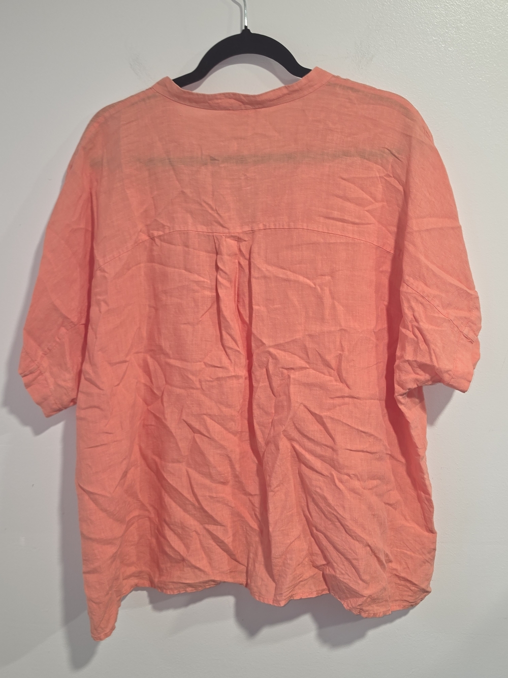 Eileen Fisher Mandarin Collar Short Sleeve Coral Organic Linen Shirt Size 2X - Picture 4 of 8
